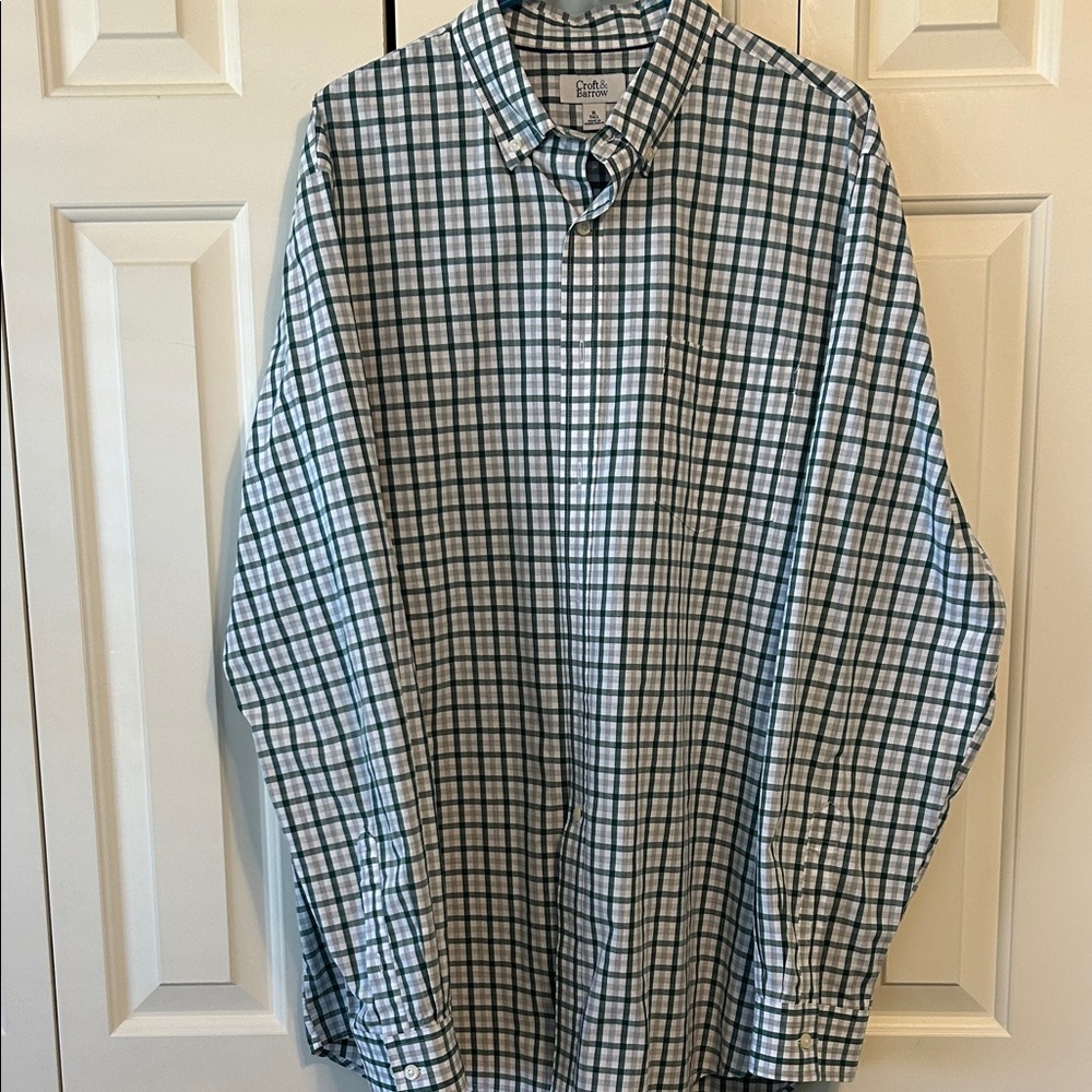 Croft and Barrow Green and White Checkered Shirt